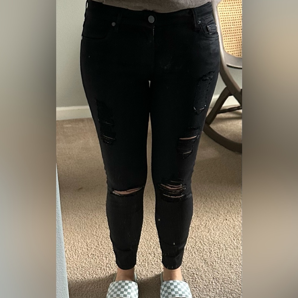 7 For All Mankind Black Denim skinny distressed Jeans